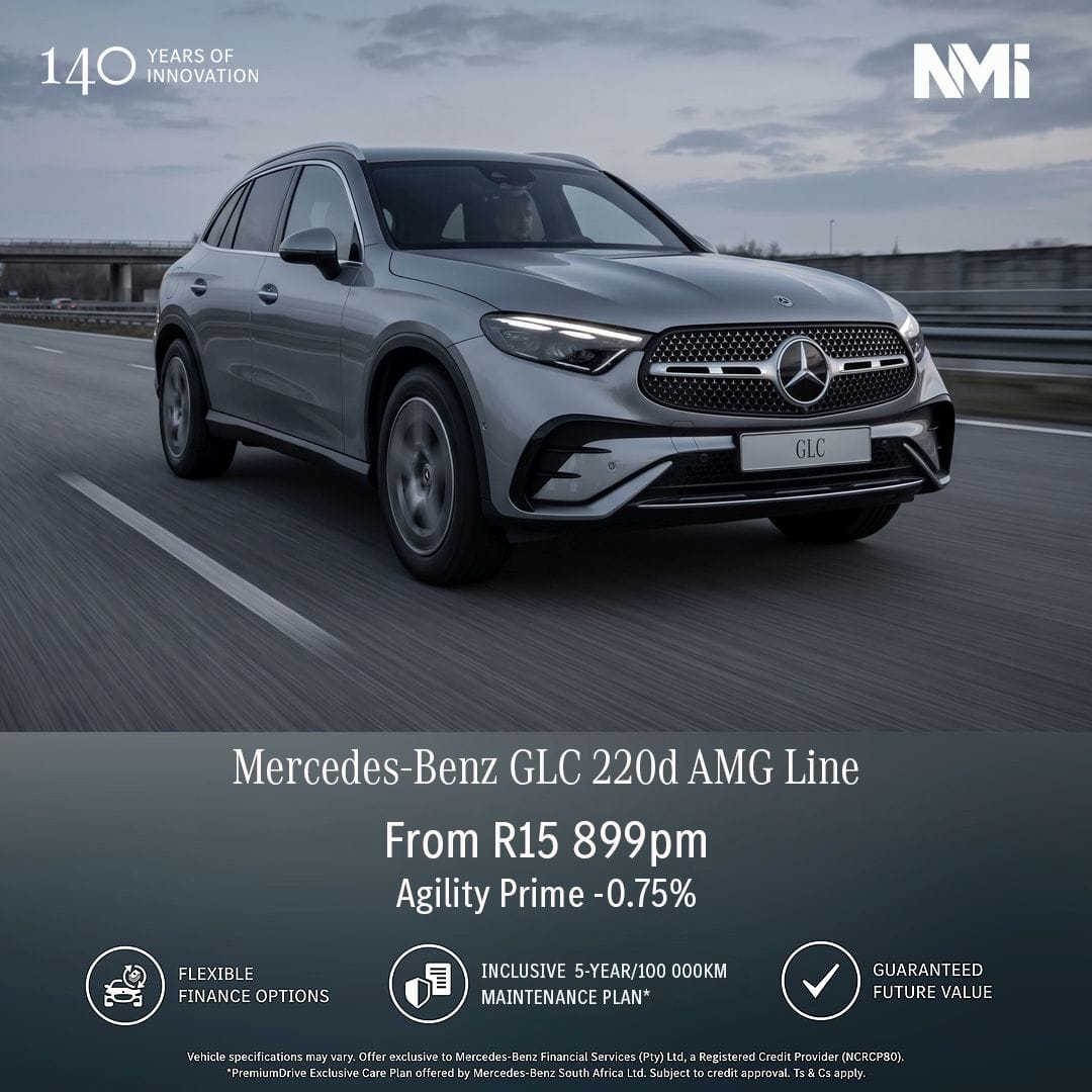 Mercedes-Benz GLC 220d AMG on the road, showcasing luxury and performance.